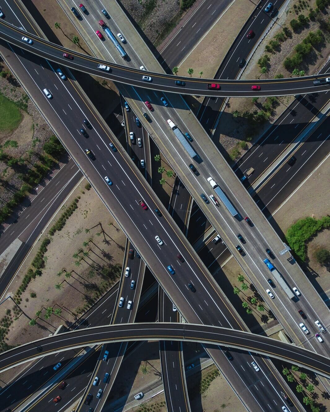 multiple highways crossing over each other from above